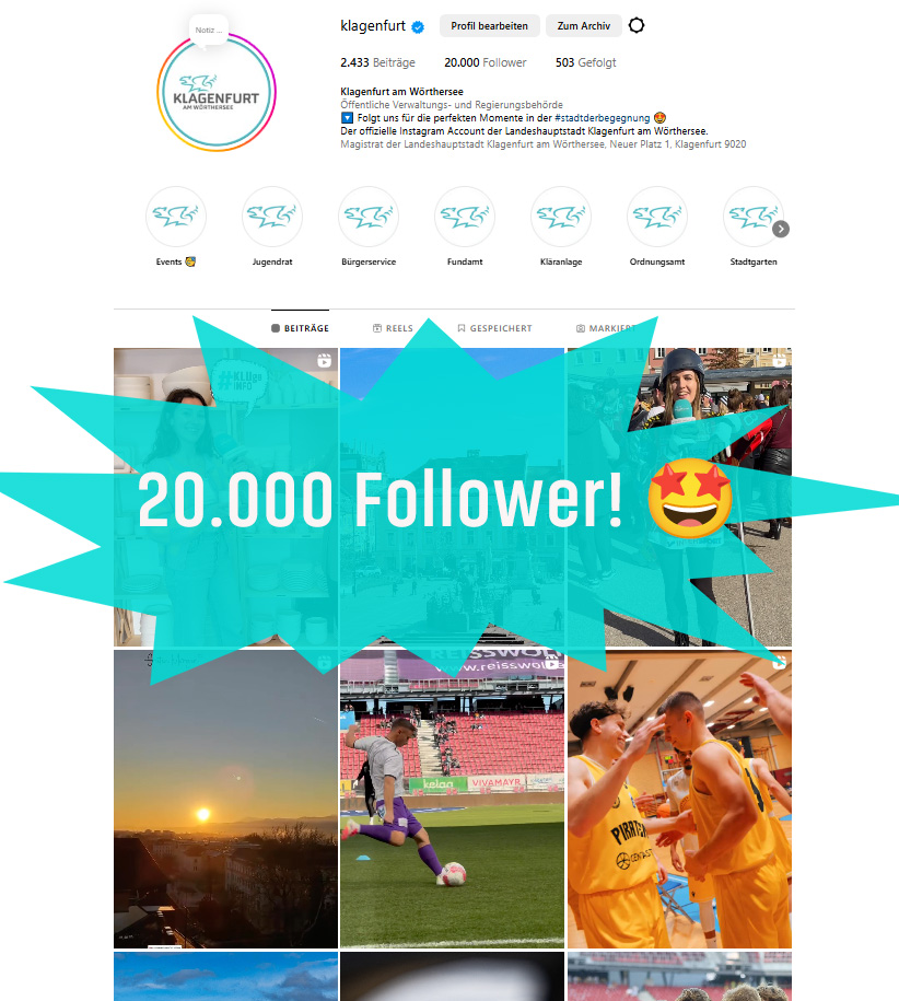 Die 20.000-Follower-Marke auf dem Instagram-Kanal der Stadt Klagenfurt wurde geknackt! 